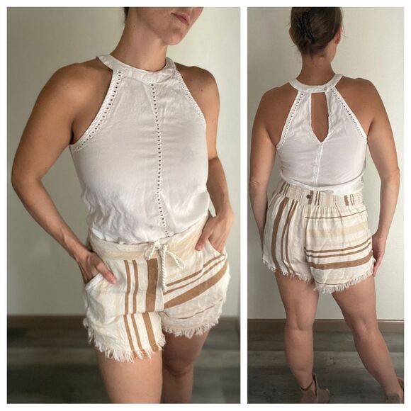 Rip Curl Shorts Elastic Waist Brown Tan Cream Stripe XL - Picture 3 of 10